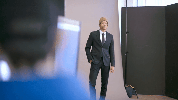 Model in action at a photo studio